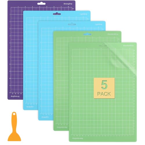 LEAZZLE 5 Stück 8.5 x 12 Schneidematte Set fur Cricut Maker 3/Air/Air 2/Explore 3, Schneidematte mit 3 Verschiedenen Klebern, Cricut Matte mit Staubdichtem Film fur Nähen Quilten (21,6 x 30,5CM) von LEAZZLE