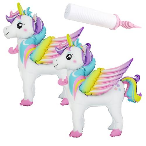 LEBKFT 2 Stück Einhorn-Luftballons, Geburtstagsballon-Set kommt mit aufblasbaren Aluminiumballons mit Flügeln für Geburtstagspartys und Themenparty-Dekorationsballons von LEBKFT
