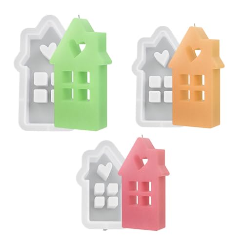 LEBKFT 3-teiliges 3D-Haus-Silikonformen-Set, wiederverwendbarer Kerzenhalter, Gießen im Liebeshaus-Stil, Formen für Harz, Seife, Ton, Handwerk und Gips, Basteln, Heimdekoration, Formen von LEBKFT