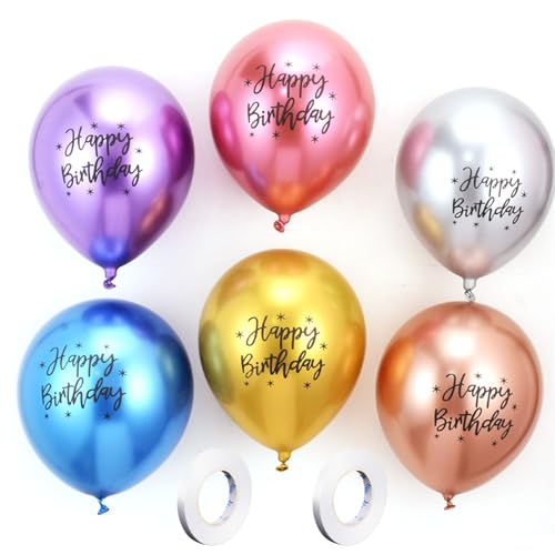 LEBKFT 30,5 cm große Happy Birthday-Luftballons, 50 Stück, mehrfarbig, Party-Luftballons mit 2 Bändern, langlebiges und ungiftiges Latex-Material, sicher für Kinder, ideal für Geburtstags- und von LEBKFT