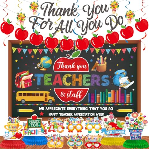 Deko-Set für Lehrer, Dankeschön, Lehrer, Mitarbeiter-Hintergrund, "Thank You for All You Do", Banner, Schulklassenzimmer-Dekorationen, hängende Wirbel, Waben-Mittelstücke, Papierbrillen Deko-Set für Lehrer, Dankeschön, Lehrer, Mitarbeiter-Hintergrund, "Thank You for All You Do", Banner, Schulklassenzimmer-Dekorationen, hängende Wirbel, Waben-Mittelstücke, Papierbrillen von LECONCES