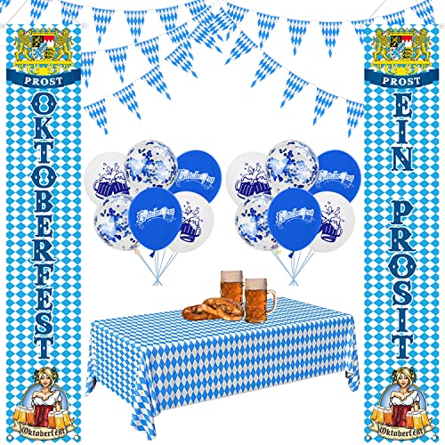 Oktoberfest Deko Set Bayerisches Bierfest Dekoration, Bierfest Willkommen Veranda Zeichen 10m Wimpel Banner Girlande 12 Luftballons, Oktoberfest Thema Party für Zubehör Indoor und Outdoor Dekoration von LECONCES