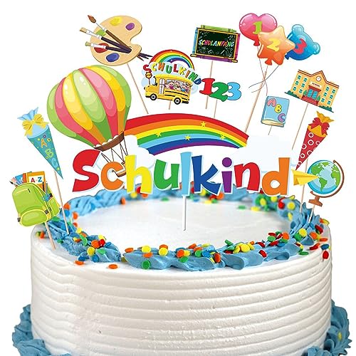 Schulkind Tortendeko, Schulanfang Cupcake Topper Dekorationen Kuchendeko Schulanfang ABC 123 Torten Cupcake Deko für Jungen Mädchen Schulanfang Party Deko von LECONCES