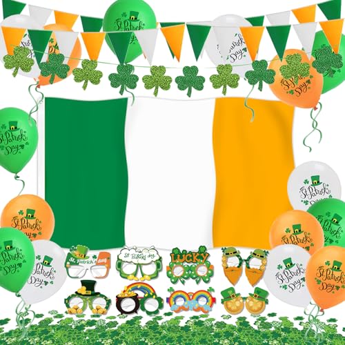 St. Patrick's Day Dekorationen, irisches Zubehör, Irland-Flagge, 7 m, irischer Wimpel, Banner, Kleeblatt-Girlande, 8 Stück, Papier-Latex-Luftballons für St. Paddys Day Dekorationen, Irish Paddy's Day St. Patrick's Day Dekorationen, irisches Zubehör, Irland-Flagge, 7 m, irischer Wimpel, Banner, Kleeblatt-Girlande, 8 Stück, Papier-Latex-Luftballons für St. Paddys Day Dekorationen, Irish Paddy's Day von LECONCES