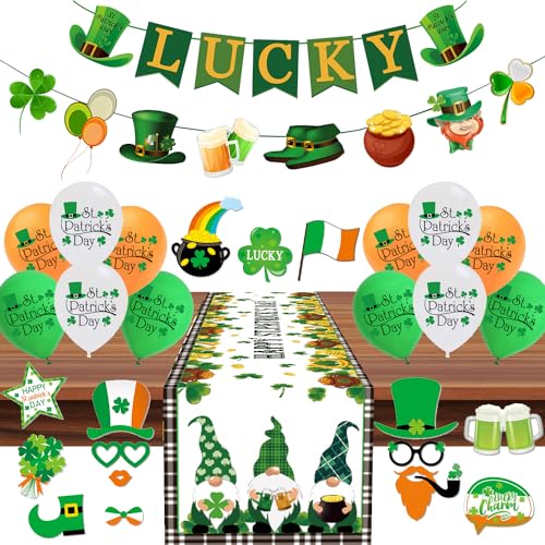 St. Patrick's Day Dekorationsset, Glücksbanner Kleeblatt-Luftballons, Foto-Requisiten, Happy St. Patrick's Day, Tischläufer, Dekorationen für St. Patrick Partyzubehör St. Patrick's Day Dekorationsset, Glücksbanner Kleeblatt-Luftballons, Foto-Requisiten, Happy St. Patrick's Day, Tischläufer, Dekorationen für St. Patrick Partyzubehör von LECONCES