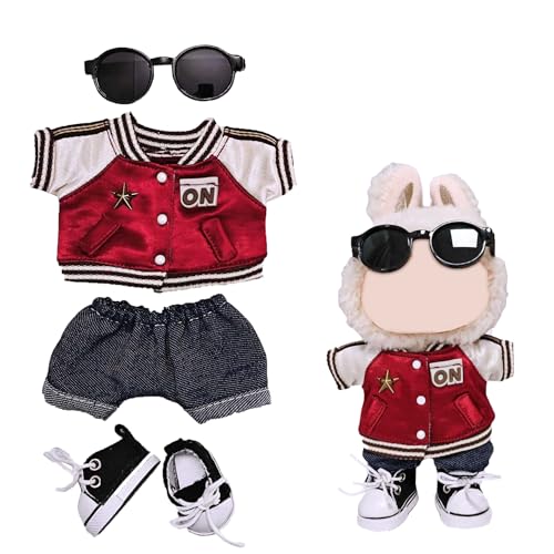 Puppen-Outfit-Set für 17 cm große Puppen, 4-teiliges Kleidungsset für Puppen, Premium-Modekleider für Puppenzubehör, Anzug, Jacke + Jeans + Schuhe + Brille (C 4-teiliges Set) von LECOYOYO