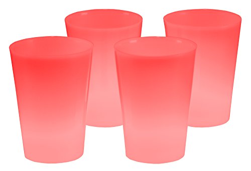 4er Set Knicklicht Becher Knick Leuchtbecher, Cocktailbecher, Trinkbecher 350 ml Rot Trinkglas Cocktailglas beleuchtet von LED-Highlights