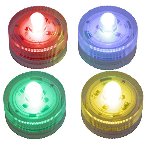 LED-Highlights Deko Kerzen Teelichter 4 er Set (je 1 x rot, gelb, blau, grün) wasserdicht leuchtend kabellos Batterie Stimmungslicht Tischlampe Innen Aussen von LED-Highlights