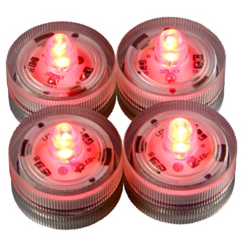 LED-Highlights Deko Kerzen Teelichter 4 er Set rot leuchtend wasserdicht kabellos Batterie Stimmungslicht Tischlampe Innen Aussen von LED-Highlights
