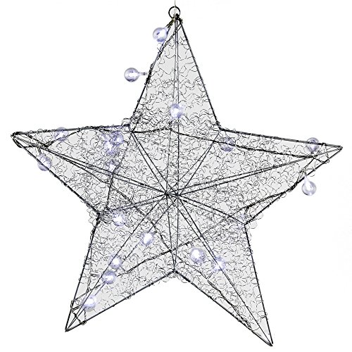 LED Leuchtstern, Weihnachtsstern Fenster 50 cm Metall Silber 20 LED Weiß, Weihnachtsdeko Fenster, Dekoration Weihnachten Weihnachtsbeleuchtung Innen von LED-Highlights