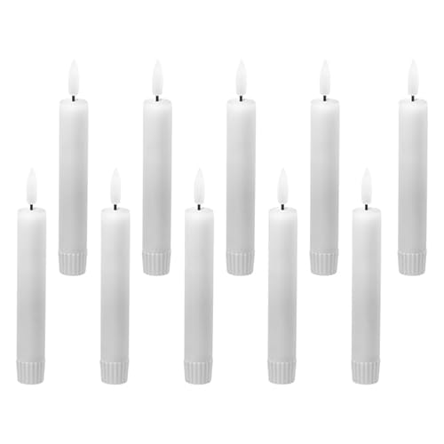 LED Universum - 10er Set LED Echtwachs Stabkerzen weiß 15cm warmweiß für 1 x AAA je Kerze (nicht enthalten) Tischdekoration für Hochzeit, Weihnachten, Feste, Partys (weiß 15cm - 10er Set) von LED Universum