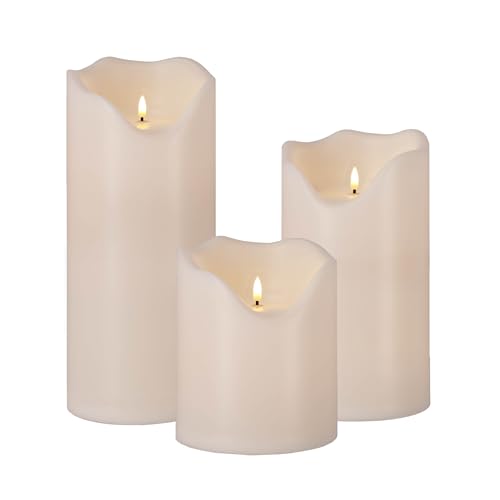 LED Universum - LED Outdoor Kerze Lou weiß Kunstsoff IP44 Candle für Dekoration von Balkon Terrasse Garten Laterne 6h Timer 3 x Baby C LR14 Batterien (nicht enthalten) 2700K warmweiß (Weiß, 3er Set) von LED Universum