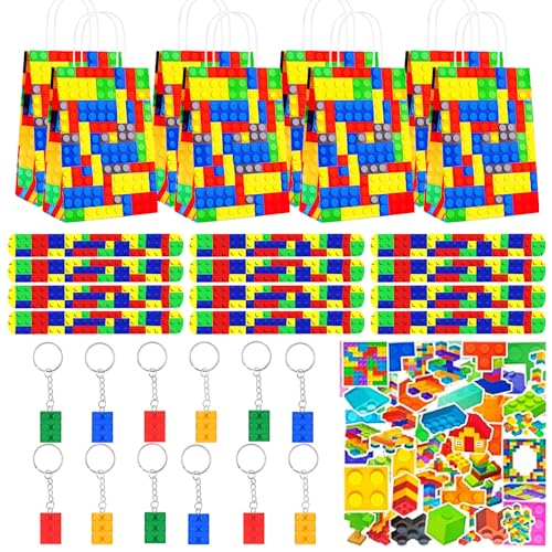 Bausteine Mitgebsel Kindergeburtstag 86 Pcs, Party Mitgebsel Set, Geburtstag Geschenktüte 12, Schlüsselanhänger 12, Schnapparmband 12, Aufkleber 50, für Kinder Party Supplies Giveaway Gastgeschenk Bausteine Mitgebsel Kindergeburtstag 86 Pcs, Party Mitgebsel Set, Geburtstag Geschenktüte 12, Schlüsselanhänger 12, Schnapparmband 12, Aufkleber 50, für Kinder Party Supplies Giveaway Gastgeschenk von LEDBEL
