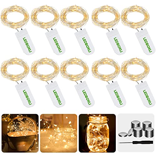 LEDBOKLI LED Lichterkette klein Batteriebetrieb Micro Drahtlichterkette 1.2m 24leds Wasserdichte Lichter Warmweiß 3000K Lichterketten für Deko Flasche, Weihnachten, Fenster, Hochzeit 10er Stück von LEDBOKLI