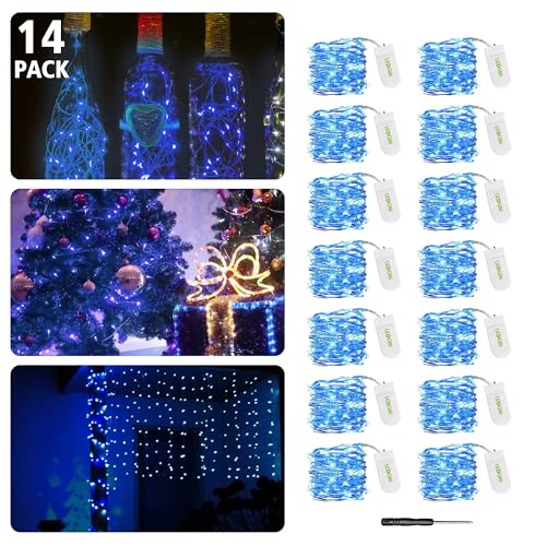 LEDGLE Lichterkette, 14 Stück 3M LED Lichterkette Außen Batterie mit 30LEDs, Wasserdichte Lichterkette Innen Lichterketten für DIY Weihnachten Urlaub Hochzeit Geburtstag Indoor Outdoor - Blau von LEDGLE