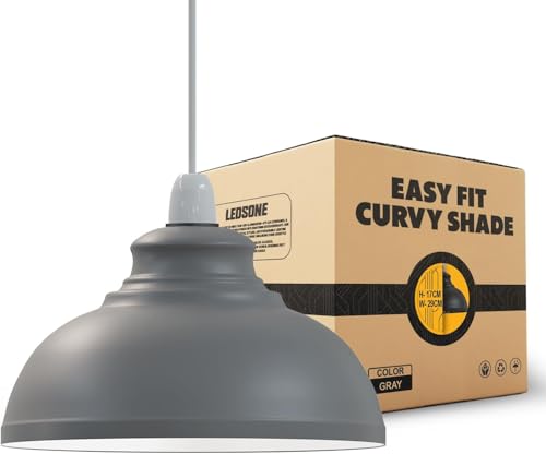 LEDSone Moderner, industrieller, einfach zu montierender, geschwungener Lampenschirm aus Metall für Wand- und Tischlampen-Hängeanhänger mit kostenloser Reduzierplatte (Grey) von LEDSone