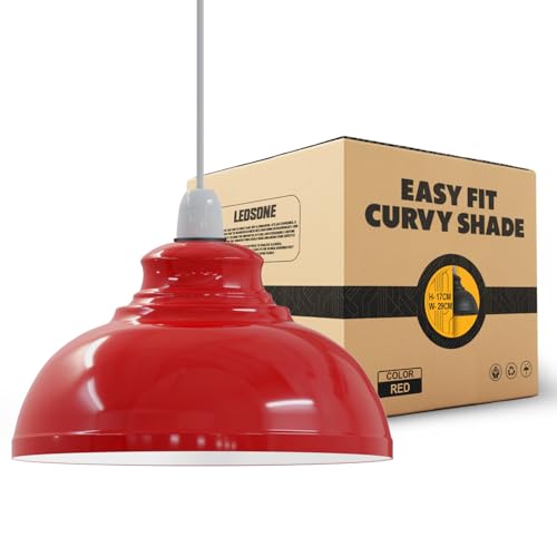 LEDSone Moderner, industrieller, einfach zu montierender, geschwungener Lampenschirm aus Metall für Wand- und Tischlampen-Hängeanhänger mit kostenloser Reduzierplatte (Red) von LEDSone