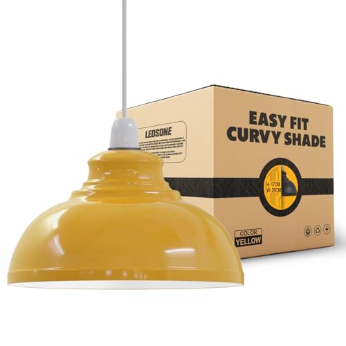 LEDSone Moderner, industrieller, einfach zu montierender, geschwungener Lampenschirm aus Metall für Wand- und Tischlampen-Hängeanhänger mit kostenloser Reduzierplatte (Yellow) von LEDSone