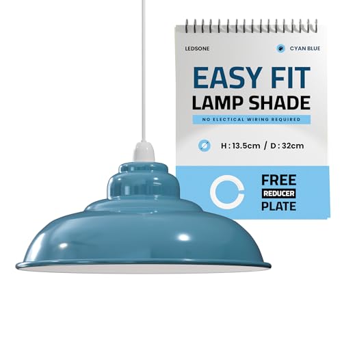 LEDSone Retro Industrial Pendelleuchte Bar 32cm Lampenschirm Pendelleuchten Deckenlampe Moderner Lampenschirm aus Metall für den gesamten Innenbereich in Metallschirmen (Hellblau, pack 1) von LEDSone