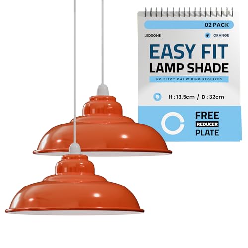 LEDSone Retro Industrial Pendelleuchte Bar 32cm Lampenschirm Pendelleuchten Deckenlampe Moderner Lampenschirm aus Metall für den gesamten Innenbereich in Metallschirmen (Orange, Pack 2) von LEDSone