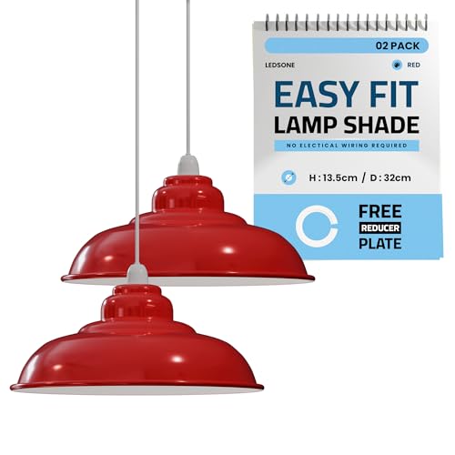 LEDSone Retro Industrial Pendelleuchte Bar 32cm Lampenschirm Pendelleuchten Deckenlampe Moderner Lampenschirm aus Metall für den gesamten Innenbereich in Metallschirmen (Rot, Pack 2) von LEDSone