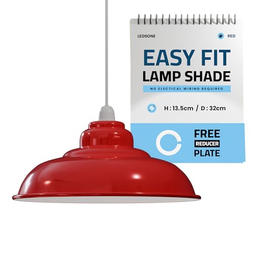 LEDSone Retro Industrial Pendelleuchte Bar 32cm Lampenschirm Pendelleuchten Deckenlampe Moderner Lampenschirm aus Metall für den gesamten Innenbereich in Metallschirmen (Rot, pack 1) von LEDSone