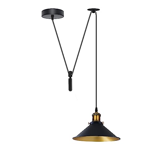 LEDSone Spinnenlampe Einkopf Hängelampe Lampenschirm Metall Schnur verstellbar 195cm Lampenfassung Vintage Edison 60W E27 Retro Industrie Beleuchtung Insellampe (Innen Schwarz Gold) von LEDSone