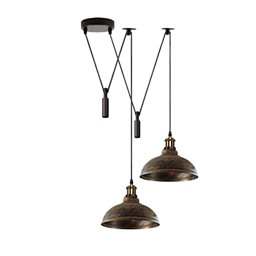 LEDSone Spinnenlampe mit 2 Köpfen, Lampenschirm aus Metall, 29 cm, verstellbare Kordel, 195 cm, Vintage-Edison-Glühbirnensockel, 60 W, E27, Industriebeleuchtung, Retro-Lampe, Lampe (gebürstetes LEDSone Spinnenlampe mit 2 Köpfen, Lampenschirm aus Metall, 29 cm, verstellbare Kordel, 195 cm, Vintage-Edison-Glühbirnensockel, 60 W, E27, Industriebeleuchtung, Retro-Lampe, Lampe (gebürstetes von LEDSone