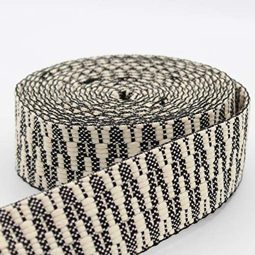 LEDUC 5 Meter Gurt Ethnic Zig Zag 38 mm Khaki/Ecru 326F von LEDUC