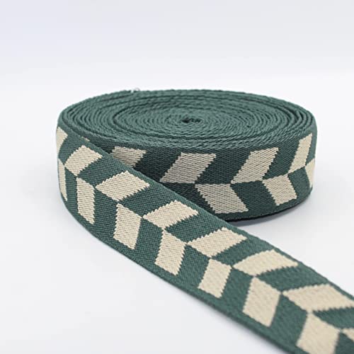 LEDUC 5 Meter Gurtband mit geometrischem Pfeilmuster, 38 mm, weich, glänzend, für Taschen, Schultergurte, Gürtel, Schultergurte, Lederwaren (49 grün/beige) von LEDUC