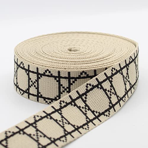 LEDUC Gurtband, 5 m, geometrisches Muster, achteckig, 38 mm, weich, glänzend, für Tasche, Schultergurt, Lederwaren (02 Ecru-Schwarz) von LEDUC