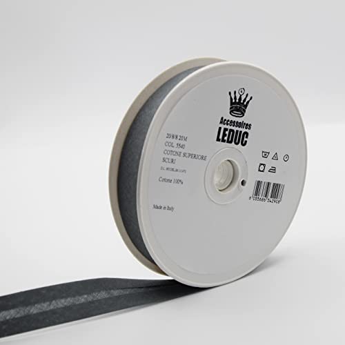 Leduc Schrägband, Baumwolle, 20 m, 30 Farben, für Doppelfalten, 8 + 20 + 8 mm, Qualität Italien, Grau 5540 von LEDUC