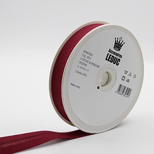 Leduc Schrägband, Baumwolle, 20 m, 30 Farben, für Doppelnähte, 8 + 20 + 8 mm, Qualität Italien, Bordeauxrot 5574 von LEDUC