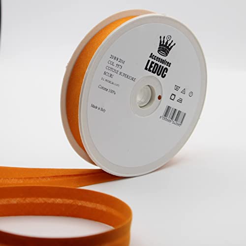 Leduc Schrägband, Baumwolle, 20 m, 30 Farben, für Doppelnähte, 8 + 20 + 8 mm, Qualität Italien, Orange 5573 von LEDUC