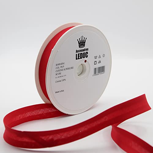 Leduc Schrägband, Baumwolle, 20 m, 30 Farben, für Doppelnähte, 8 + 20 + 8 mm, Qualität Italien, Rot 5515 von ACCESSOIRES LEDUC