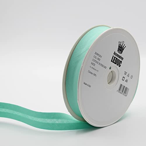 Leduc Schrägband, Baumwolle, 20 m, 30 Farben, für Doppelnähte, 8 + 20 + 8 mm, italienische Qualität, Light Green 5632 von LEDUC