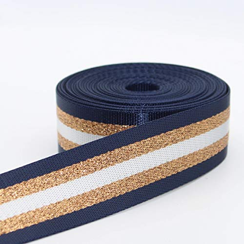 Lurex Gurtband, gestreift, glänzend, goldfarben, silberfarben, metallisch, 38 mm, Blau (Col 05) von ACCESSOIRES LEDUC