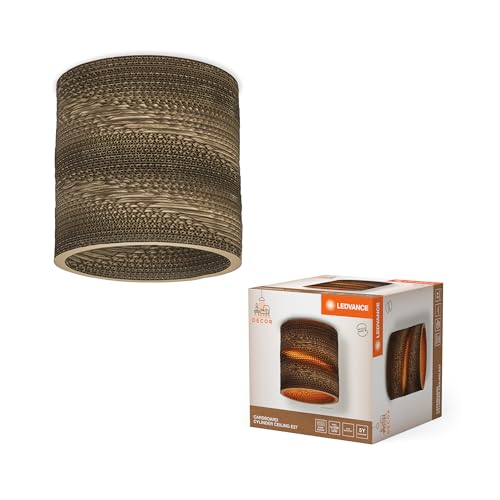 LEDVANCE Tischleuchte Decor Cardboard Cylinder braun aus Wellpappe, E27, 250 mm Durchmesser, Leuchtenschirm aus recyceltem Material, nachhaltig durch austauschbare Lichtquelle, einfache Montage von LEDVANCE