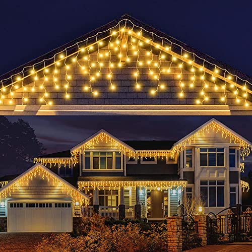 LED Lichterkette Eisregen, 9M 240 LED Lichtervorhang mit 8 Beleuchtungsmodi, Eiszapfen Lichterkette Innen und Außen, Strombetrieben für Party, Balkon, Garten, HochzeitDeko, Warmweiß von LEDYA