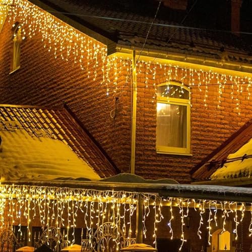 LEDYA 360 LEDs Eisregen Lichterkette Außen, 14M Weihnachtsbeleuchtung Warmweiß, Wasserdicht Lichtervorhang Aussen mit 8 Modi und Timer für Fenster, Traufe, Vorbau, Geländer von LEDYA