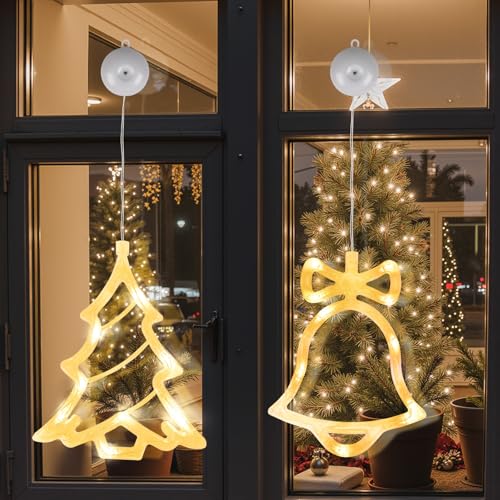 LEDYA Weihnachts Fensterlichter, 2er Pack Glocke & Weihnachtsbaum, Warmweiße Lichterkette Batteriebetrieben mit Saugnapf & Timer, Fenster Lichterkette für Weihnachten Deko, Party, Hochzeit LEDYA Weihnachts Fensterlichter, 2er Pack Glocke & Weihnachtsbaum, Warmweiße Lichterkette Batteriebetrieben mit Saugnapf & Timer, Fenster Lichterkette für Weihnachten Deko, Party, Hochzeit von LEDYA