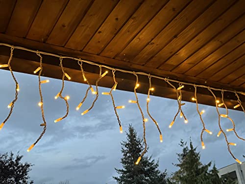 LEDZEIT- Profi Serie - LED Eisregen Lichterkette Außen, Lichtervorhang, Eiszapfen, 3m x 0.5m, 2 Segmente, Dauerlicht, Warmweiß, Wasserdicht IP67, mit Netzkabel, Erweiterbar, für Dach, Balkon, Garten von LEDZEIT