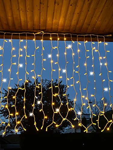LEDZEIT - Profi Serie - LED Lichtervorhang Lichterkette Außen, 1M X 1.5M, 120LEDs, Blitzeffekt, Warmweiß, Wasserdicht IP67, mit Netzkabel, Erweiterbar bis 90m, Dach, Fenster, Gebäude, Geschäfte von LEDZEIT