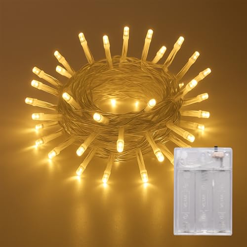 LEECOCO LED Lichterkette Batteriebetrieben, Warmweiß,Weihnachtsbeleuchtung, Hochzeitsdeko, Party, Terrasse, Baumdekoration, Halloween, Schlafzimmer (1 Stück 5m 50LEDs Warmweiß) von LEECOCO