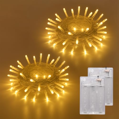 LEECOCO LED Lichterkette Batteriebetrieben, Warmweiß,Weihnachtsbeleuchtung, Hochzeitsdeko, Party, Terrasse, Baumdekoration, Halloween, Schlafzimmer (2 Stück 5m 50LEDs Warmweiß) von LEECOCO