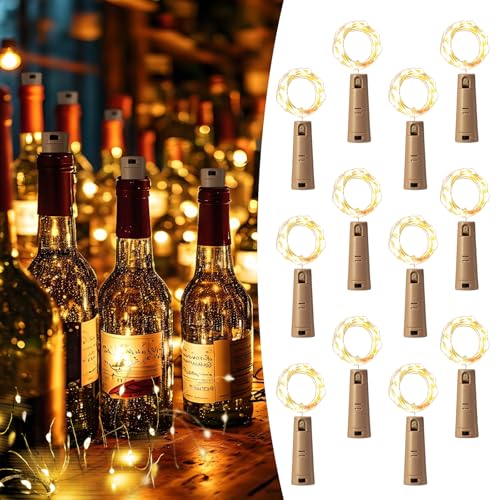 LEECOCO Led flaschenlicht, 2m 20led 12 Stück Verdoppeln Sie die Beleuchtungszeit, Flaschenlichterkette korken,für Weihnachten,Party, Hochzeit (12 Stück, Warmweiß Dual-Batterien) von LEECOCO
