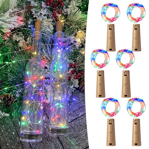 LEECOCO Led flaschenlicht, 2m 20led 6 Stück Verdoppeln Sie die Beleuchtungszeit, Flaschenlichterkette korken,für Weihnachten,Party, Hochzeit (6 Stück, Mehrfarbig （Dual-Batterien） von LEECOCO