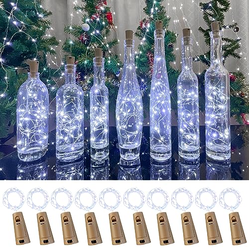 LEECOCO Led flaschenlicht,10 Stück 2m 20led Flaschenlichterkette korken， Fee lichterkette flaschenkorken für Weihnachten,Party, Hochzeit (10 Stück Kaltweiß) von LEECOCO