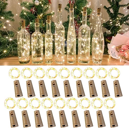 LEECOCO Led flaschenlicht,18 Stück 2m 20led Flaschenlichterkette korken， Fee lichterkette flaschenkorken für Weihnachten,Party, Hochzeit (18 Stück Warmweiß) von LEECOCO