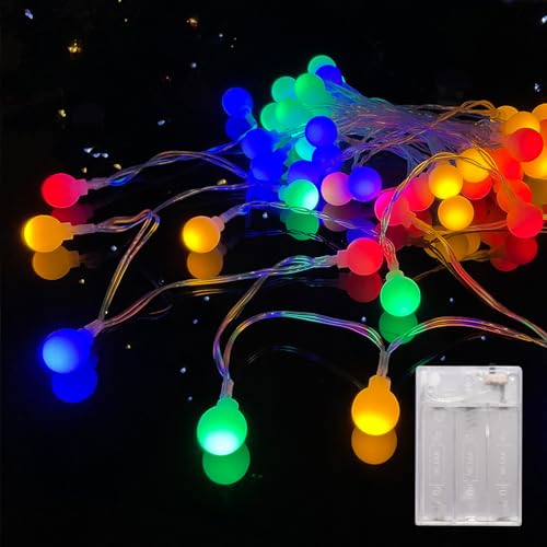 LEECOCO Lichterkette Kugel für Innen, 3M 30 LED, Batteriebetrieben mit AA-Batterien, Ideal für Kinderzimmer, Weihnachten, Party, Garten und Balkon Dekoration (3m 30LEDs Mehrfarbig) von LEECOCO